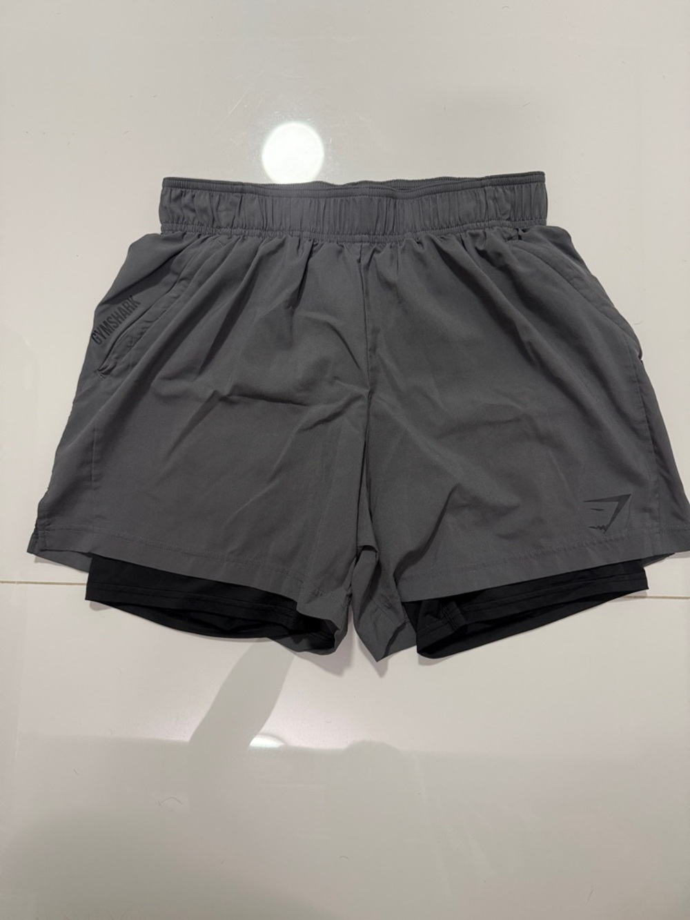 Gymshark Men's Gray Athletic 2-in-1 Shorts with Black Liner